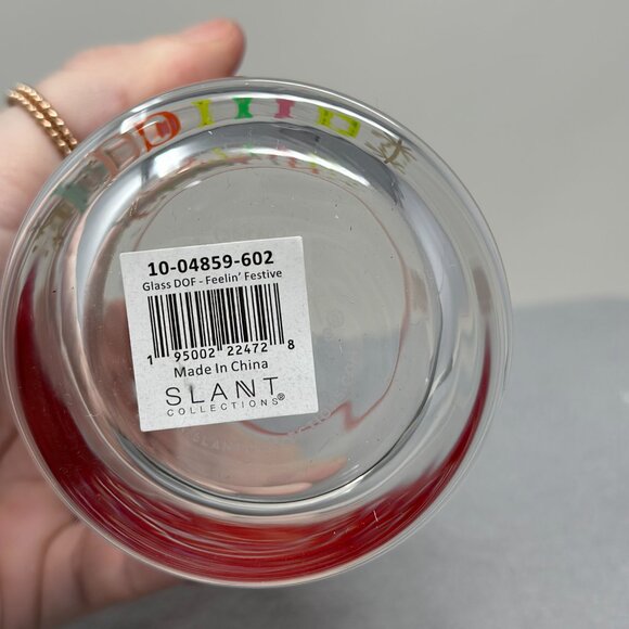 Feelin’ Festive” Double Old Fashioned Glass with Red Rim – 12 oz | Slant Collect - Picture 11 of 12